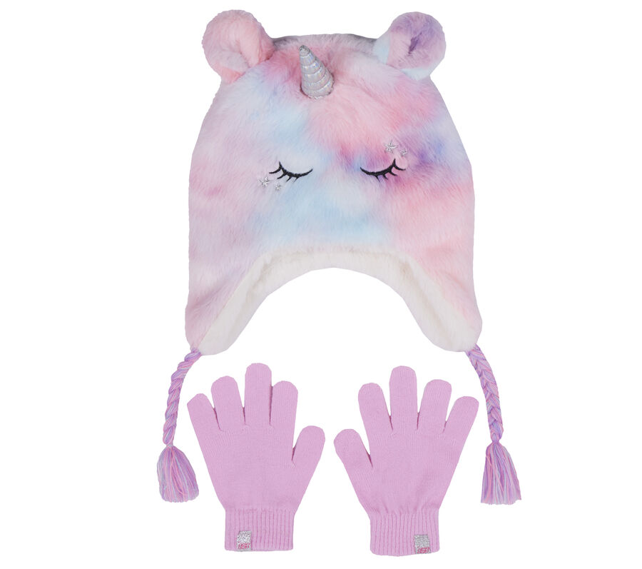 Cold Weather Plush Tie-Dye Unicorn Hat Set, MULTI, largeimage number 0